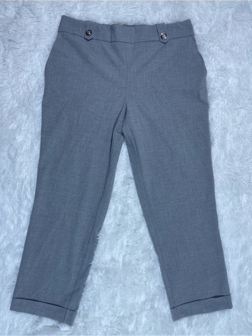 Rachel Zoe Women’s Light Gray Cropped Dress Pants with Button Waist Tabs size 12